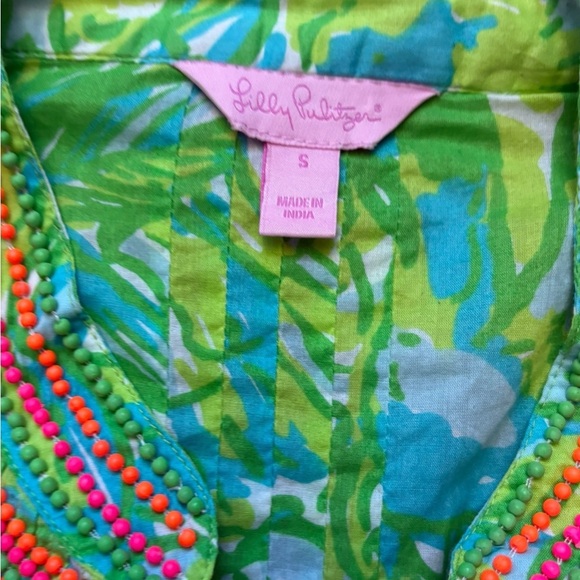 Lilly Pulitzer Sarasota Beaded Tunic Fresh Citrus Aqua Blue Lime Green size S - Picture 6 of 9